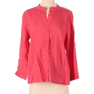 Eileen Fisher Coral Linen Button Front Top